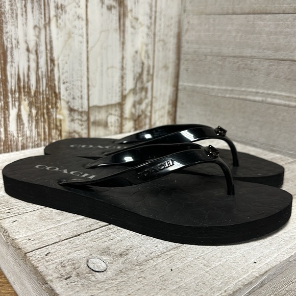 Coach abbigail black signature c logo turn lock slip on slides sandals flip flop - Picture 3 of 6